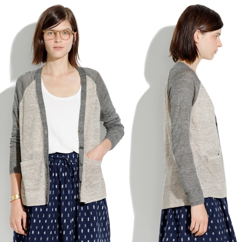NWOT Madewell Sandstiched %100 Linen Cardigan Size Medium